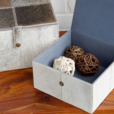 Image showing  Rectangular White and Gray Animal Hide Decorative Box Set, Assorted, 2 pc.