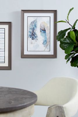 Harper & Willow Eclectic Decor Watercolor Feathers Print in Rectangular Brown Wood Frame, 17.5 in. x 23.5 in.