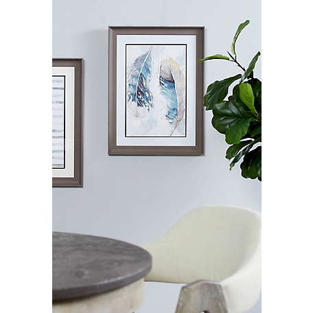 Harper & Willow Eclectic Decor Watercolor Feathers Print in Rectangular Brown Wood Frame, 17.5 in. x 23.5 in.