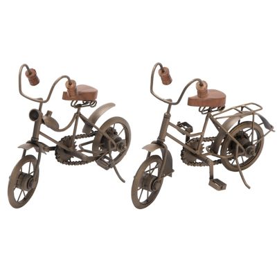 Image showing  Natural Wood and Metal Vintage Bicycle Sculptures, 11 in. x 8 in., Gold, 2 pc.