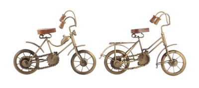 Image showing  Natural Wood and Metal Vintage Bicycle Sculptures, 11 in. x 8 in., Gold, 2 pc.
