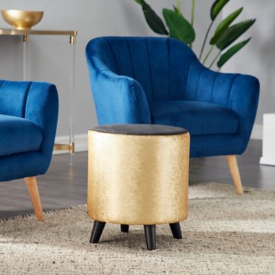 Harper & Willow Polyester Gold and Black Sequin Accent Stool with Wooden Legs, 16 in. x 17 in.