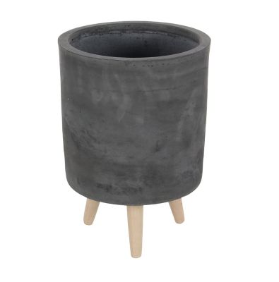 Image showing  Black Fiberclay Indoor Outdoor Planter with Wood Legs Set of 3 12 in., 15 in., 17 in.H