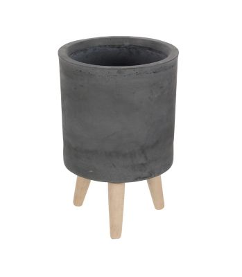 Image showing  Black Fiberclay Indoor Outdoor Planter with Wood Legs Set of 3 12 in., 15 in., 17 in.H