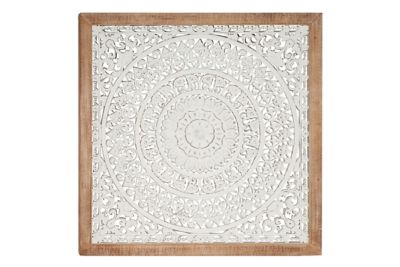 Image showing  Large Square Vintage White Carved Inlay Wood Wall Decor Set, 47 in. x 47 in.
