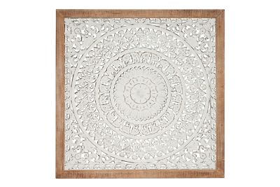 Image showing  Large Square Vintage White Carved Inlay Wood Wall Decor Set, 47 in. x 47 in.