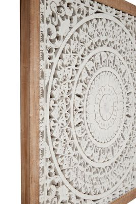 Image showing  Large Square Vintage White Carved Inlay Wood Wall Decor Set, 47 in. x 47 in.