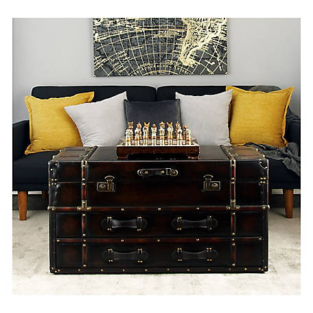 Brown Faux Leather Chest Coffee Table, Faux Leather Trunk Coffee Table