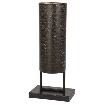 Image showing  10 x 23 in. Modern Style Large Black Cylinder Metal Lantern with Pierced Metal Boho Pattern on Metal Base, 82911
