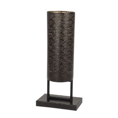 Image showing  10 x 23 in. Modern Style Large Black Cylinder Metal Lantern with Pierced Metal Boho Pattern on Metal Base, 82911