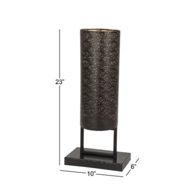 Image showing  10 x 23 in. Modern Style Large Black Cylinder Metal Lantern with Pierced Metal Boho Pattern on Metal Base, 82911