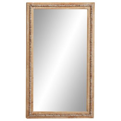 Image showing  Light Brown Wood Distressed Wall Mirror with Beaded Detailing 28" x 2" x 48", 43590