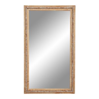 Image showing  Light Brown Wood Distressed Wall Mirror with Beaded Detailing 28" x 2" x 48", 43590