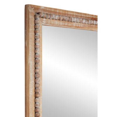Image showing  Light Brown Wood Distressed Wall Mirror with Beaded Detailing 28" x 2" x 48", 43590