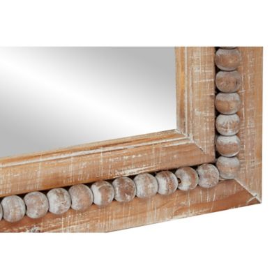 Image showing  Light Brown Wood Distressed Wall Mirror with Beaded Detailing 28" x 2" x 48", 43590