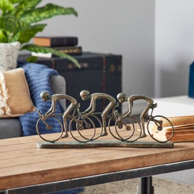 Harper & Willow 19 in. x 8 in. Antique Bronze Poly-stone Cyclist Sculpture, 73381