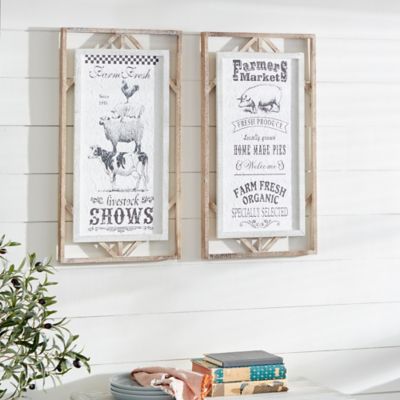 Harper & Willow Rectangular Black and White Farmer's Market Sign Wall Decor with Wood Framing, 16 in. x 30 in.