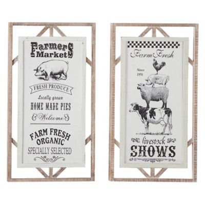 Image showing  Rectangular Black and White Farmer's Market Sign Wall Decor with Wood Framing, 16 in. x 30 in.