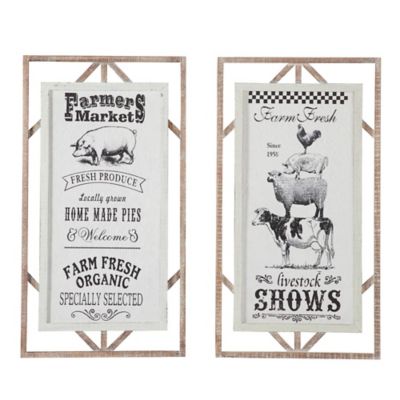 Image showing  Rectangular Black and White Farmer's Market Sign Wall Decor with Wood Framing, 16 in. x 30 in.