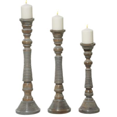Image showing  Assorted Traditional Style Turned Column Wood Candlesticks, Gray, 3-Pack