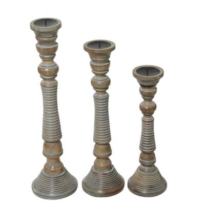 Image showing  Assorted Traditional Style Turned Column Wood Candlesticks, Gray, 3-Pack