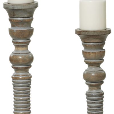 Image showing  Assorted Traditional Style Turned Column Wood Candlesticks, Gray, 3-Pack
