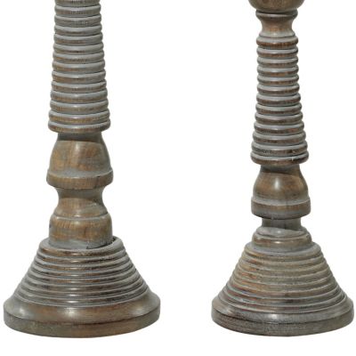 Image showing  Assorted Traditional Style Turned Column Wood Candlesticks, Gray, 3-Pack