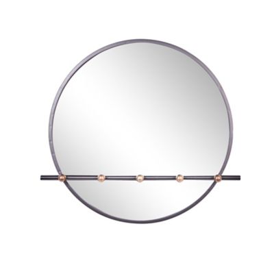 Image showing  Round Black Metal Mirror with Hooks, 26 in. x 24 in.