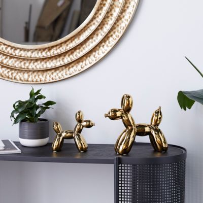 Harper & Willow Gold Glossy Finish Ceramic Balloon Dog Sculpture Set, 7 in., 9 in., 2 pc.