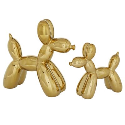 Image showing  Gold Glossy Finish Ceramic Balloon Dog Sculpture Set, 7 in., 9 in., 2 pc.