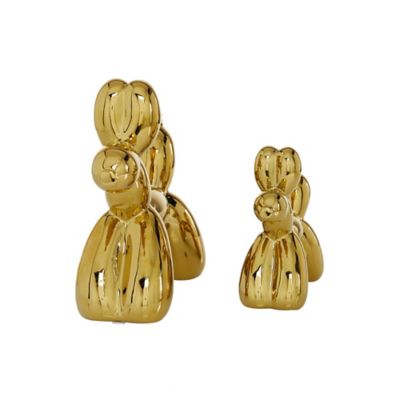 Image showing  Gold Glossy Finish Ceramic Balloon Dog Sculpture Set, 7 in., 9 in., 2 pc.