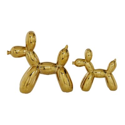 Image showing  Gold Glossy Finish Ceramic Balloon Dog Sculpture Set, 7 in., 9 in., 2 pc.