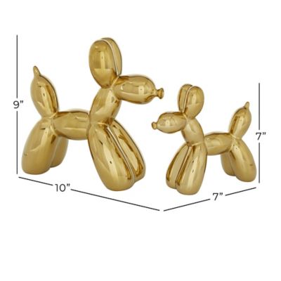 Image showing 5 th Harper & Willow Gold Glossy Finish Ceramic Balloon Dog Sculpture Set, 7 in., 9 in., 2 pc.