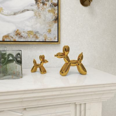 Image showing 6 th Harper & Willow Gold Glossy Finish Ceramic Balloon Dog Sculpture Set, 7 in., 9 in., 2 pc.