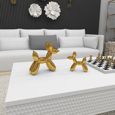 Image showing 7 th Harper & Willow Gold Glossy Finish Ceramic Balloon Dog Sculpture Set, 7 in., 9 in., 2 pc.