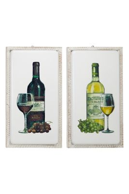 Image showing  Large Red Wine and White Wine Metal Wall Art in White Wood Frames, 17 in. x 33 in., 2 pc.