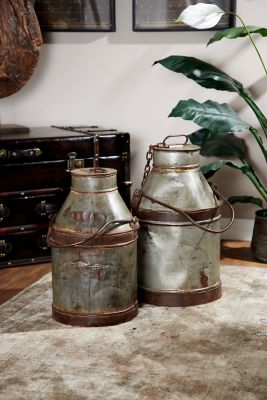 Harper & Willow 12.5 in. x 21.5 in. Large Antique Silver and Rusted Metal Milk Drum with Lid from India