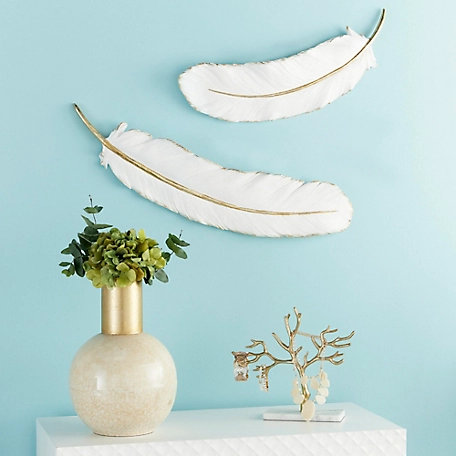 Harper & Willow White Polystone Feather Bird Wall Decor 31" x 1" x 7"