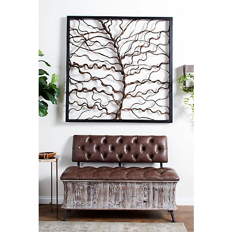 Harper & Willow Large Square Rustic Bauhinia Branches and Teak Wood Wall Decor, 47.5 in. x 47.5 in.