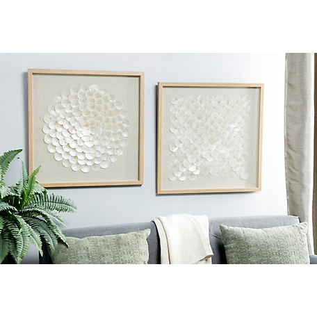 Harper & Willow Square Natural and White Shell Shadow Boxes Coastal Wall Art, 23.5 in. x 23.5 in.