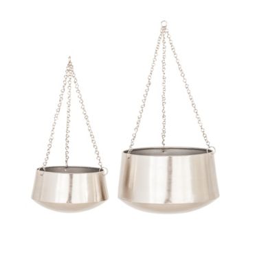 Image showing  Silver Metal Indoor Outdoor Hanging Dome Wall Planter with Chain Set of 2 5 in., 7 in. H