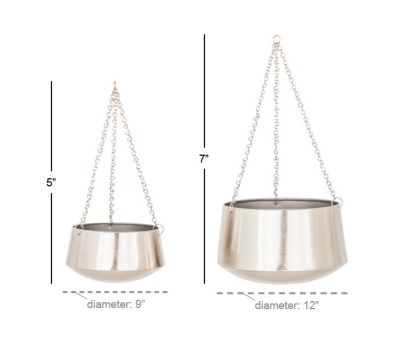 Image showing  Silver Metal Indoor Outdoor Hanging Dome Wall Planter with Chain Set of 2 5 in., 7 in. H