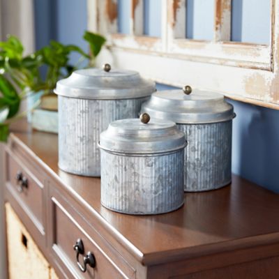 Harper & Willow Galvanized Silver Metal Canisters, 5 in., 6 in., 7 in., 3 pc.