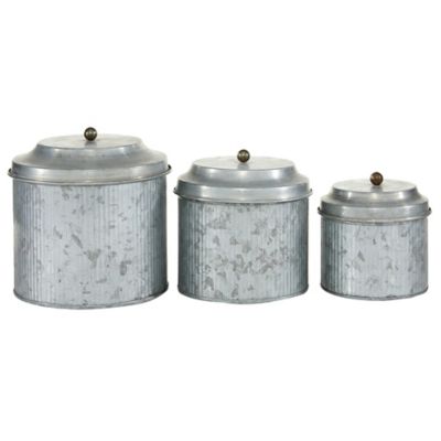 Image showing  5 in., 6 in. and 7 in. Galvanized Silver Metal Canister Set, 3 pc.
