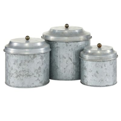 Image showing  5 in., 6 in. and 7 in. Galvanized Silver Metal Canister Set, 3 pc.