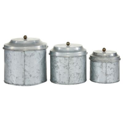 Image showing  5 in., 6 in. and 7 in. Galvanized Silver Metal Canister Set, 3 pc.