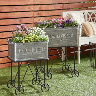 Harper & Willow Galvanized Steel Large Rectangular Cart Garden Planter Set, 25 in. x 31 in., 21.5 in. x 27 in., 2 pk.