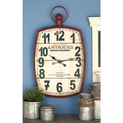 Harper & Willow 19 In. X 33 In. Large Rectangular Metal Wall Clock, Red