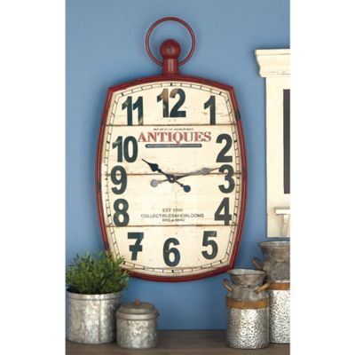 Harper & Willow 19 in. x 33 in. Large Rectangular Metal Wall Clock, Red