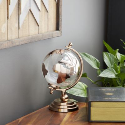 Harper & Willow 6 in. x 11 in. Copper Metal and Glass World Globe
